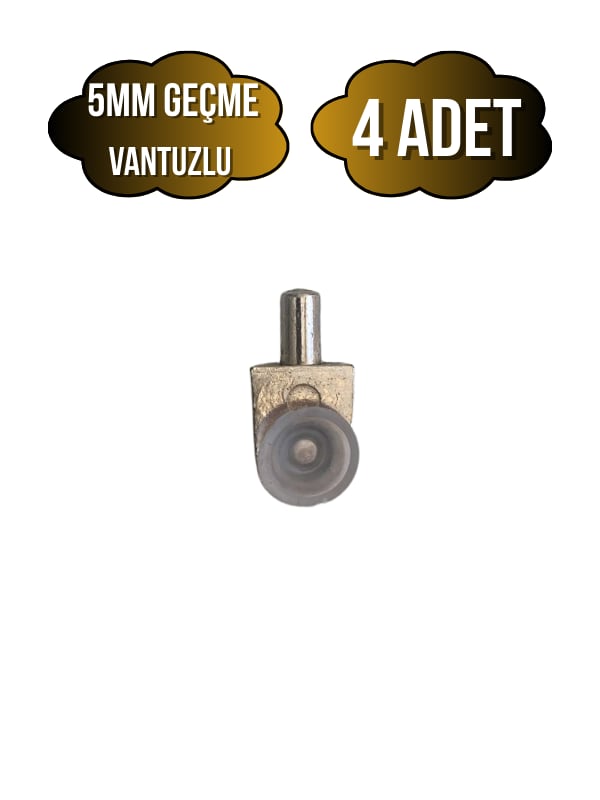 Metal Vakumlu 5mm Geçme Raf Pimi Vantuzlu Dolap Raf Altı Pimi(5MM)(VANTUZLU)(METAL)