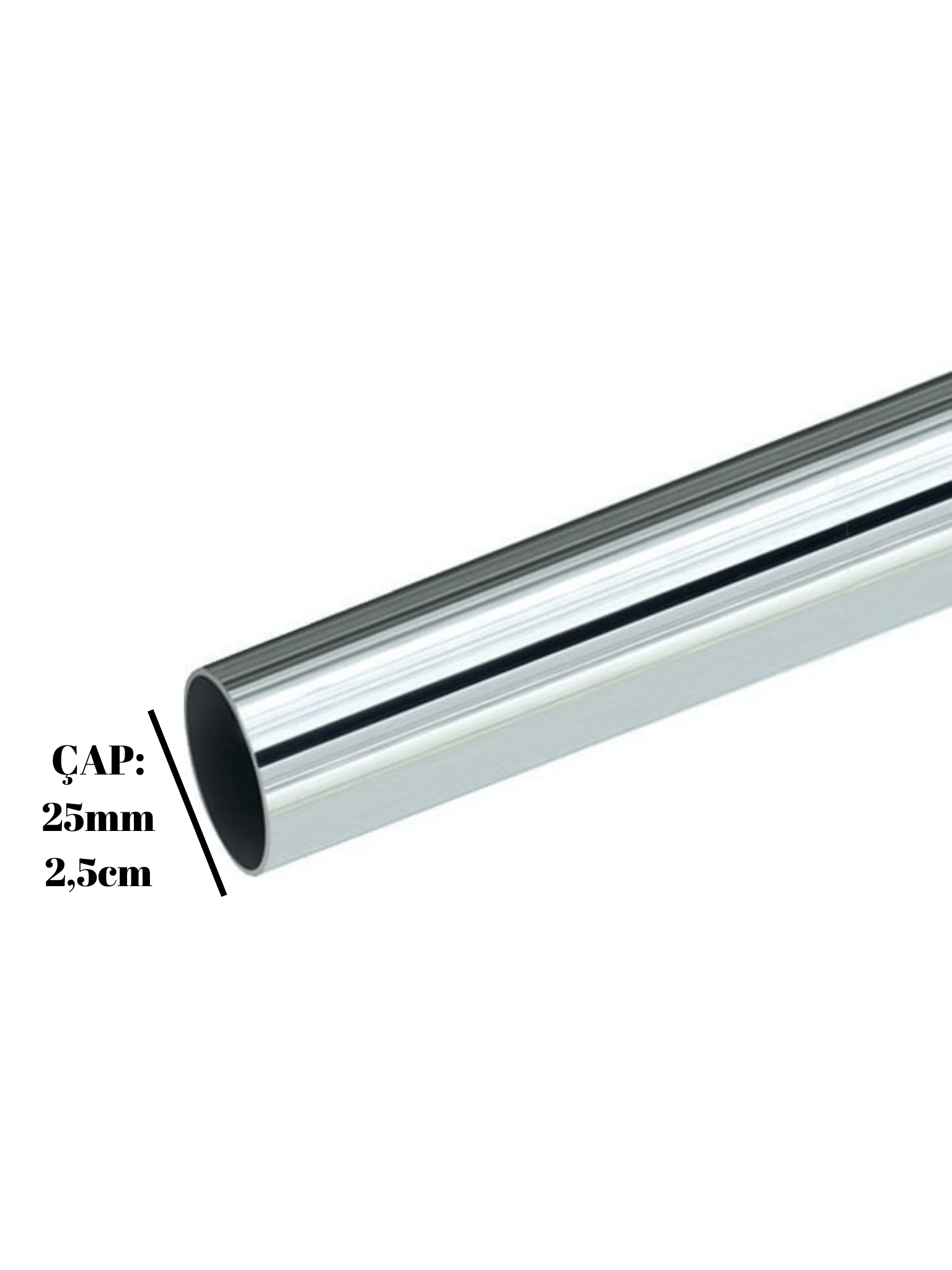 Metal Yuvarlak Krom Mobilya Dolap Askı Borusu(KROM)(2 ADET YUVARLAK FLANŞ-1 ADET BORU)(ÇAP:25MM)