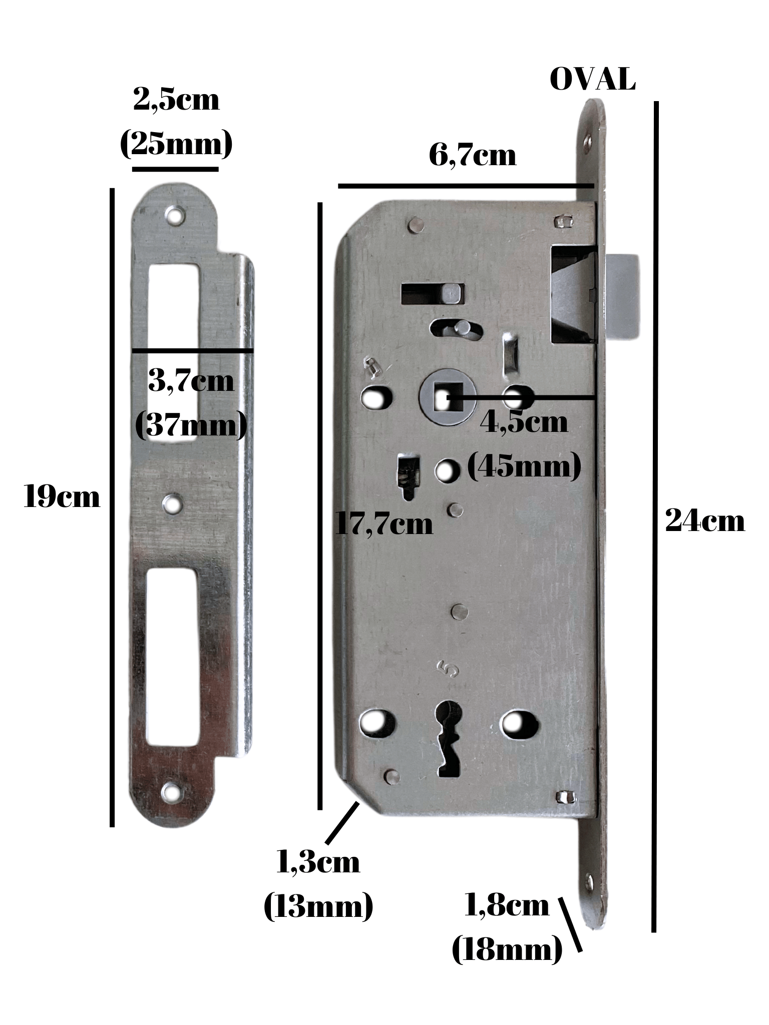 Oval 45MM Gömme Sessiz Iç Kapı Oda Kilidi (ODA)(18MMX45MM)