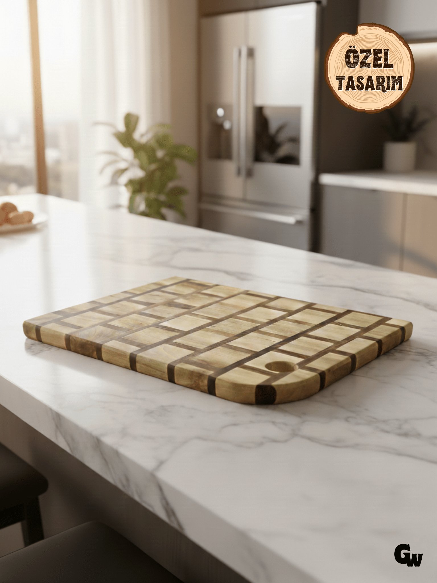 Özel Tasarım Dama Desenli Oval Doğal Ahşap Sunum Tabağı Ahşap Kesme Tahtası Sunumluk(CEVİZ)