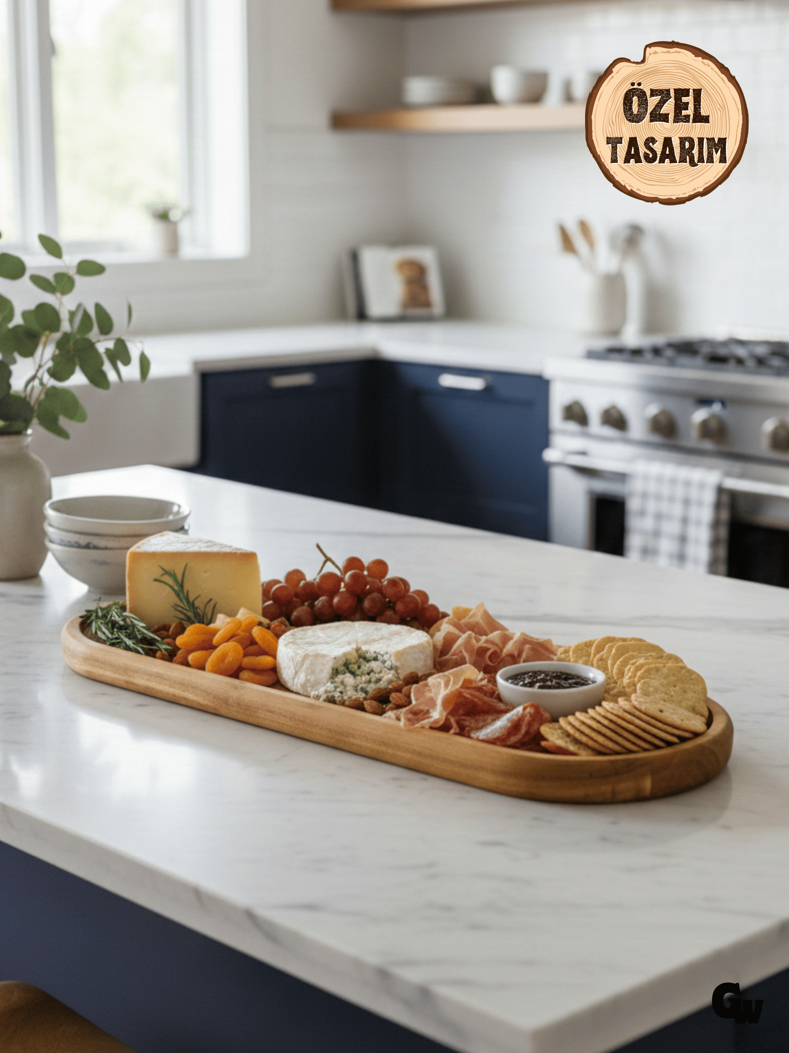 Özel Tasarım Doğal Ahşap Oymalı Çukur Sunum Tabağı Sunumluk(DUT AĞACI)