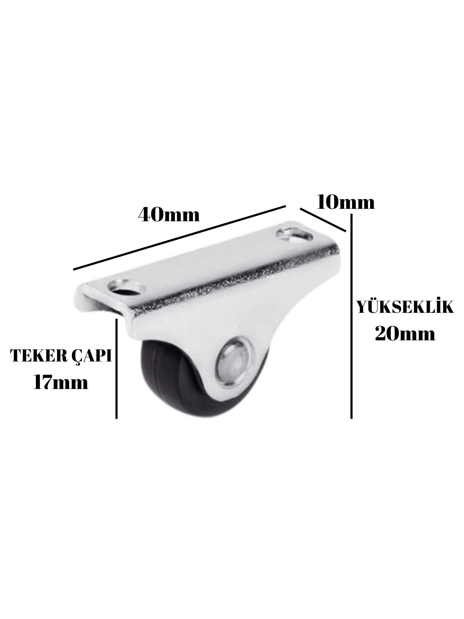 Sabit Tabanlı Masa Tekeri Sehpa ve Dolap Tekeri(Teker ÇAPI:17MM YÜKSEKLIK:20MM)(KROM-SİYAH)