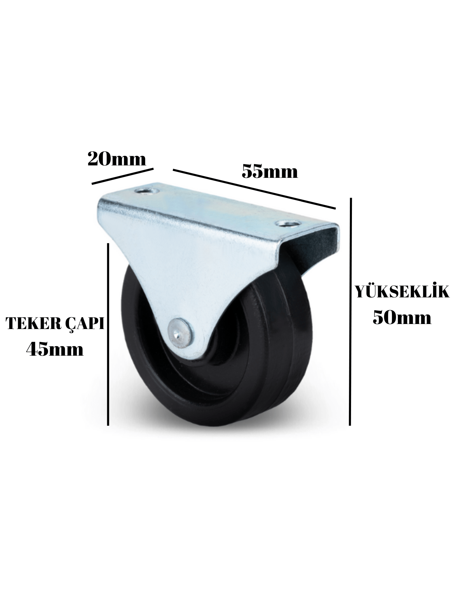 Sabit Tabanlı Masa Tekeri Sehpa ve Dolap Tekeri (Teker Çapı:45 mm Yükseklik:50 mm)