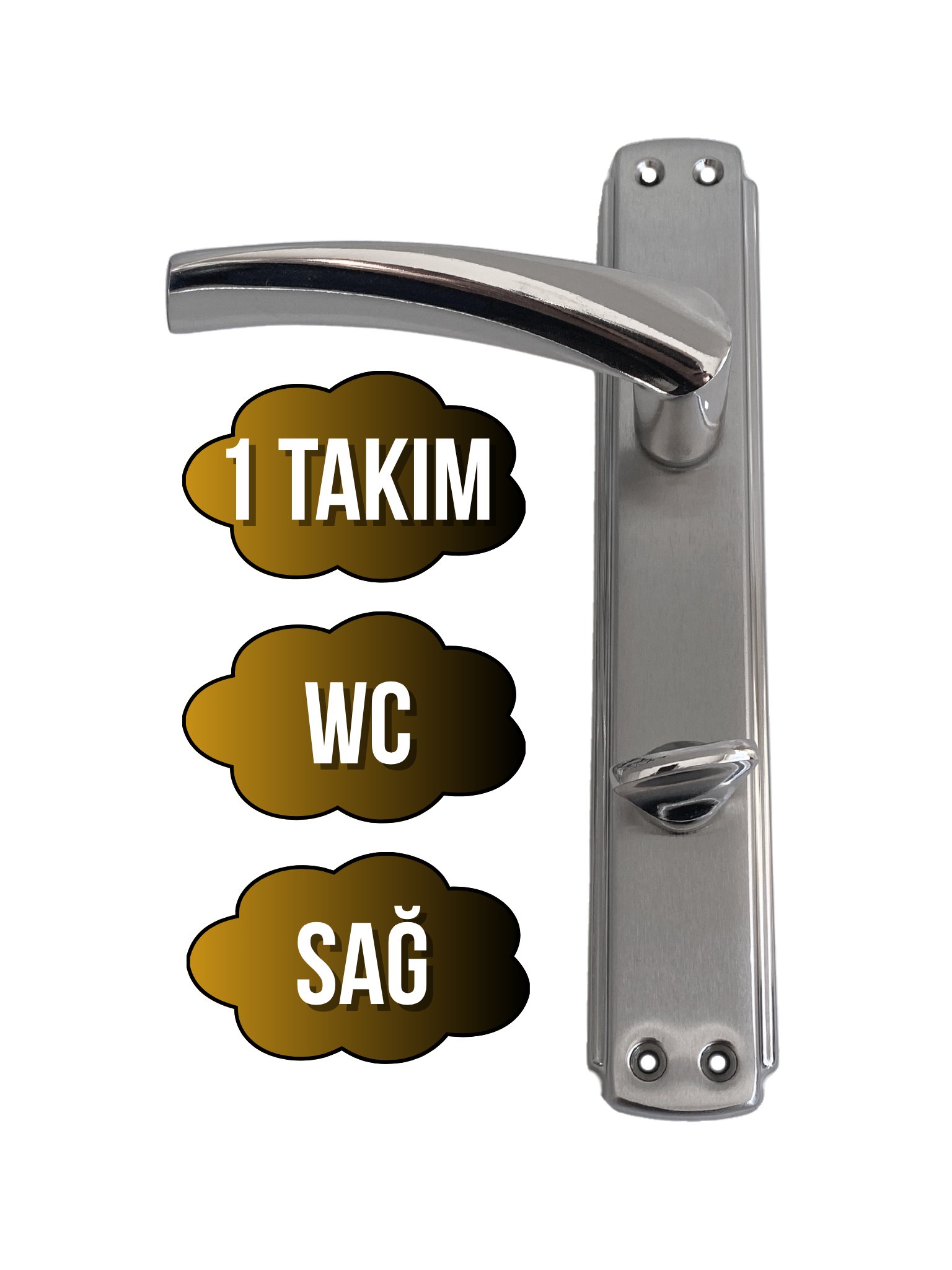 Serçe Bravo Krom Kapı Kolu Tuvalet WC ve Banyo Kapısı Kolu Aynalı Bir Kapılık(WC)(1 TAKIM)(SOL - SAĞ)