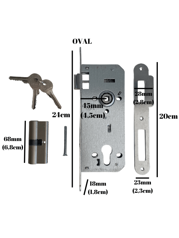 Silindirli Oval 45MM Gömme Giriş Kapısı Kilidi Çelik Kapı Kilidi(SİLİNDİRLİ)(18mmx45mm)