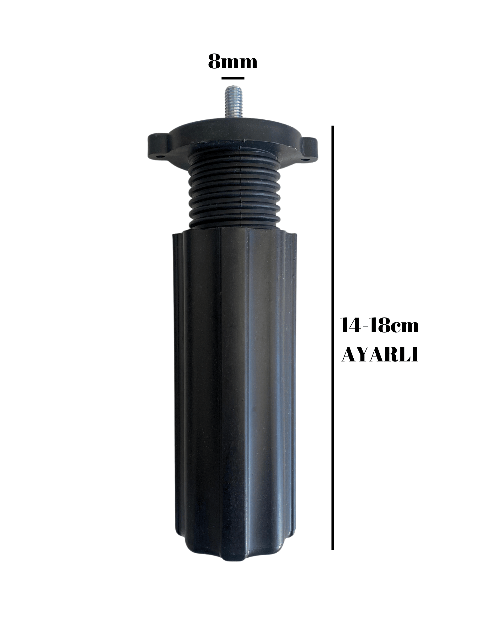 Siyah 14-18 cm Ayarlı Plastik Orta Ayak Mobilya Masa ve Dolap Ayağı(14-18cm)(SİYAH)(8mm VİDALI PASOLU)