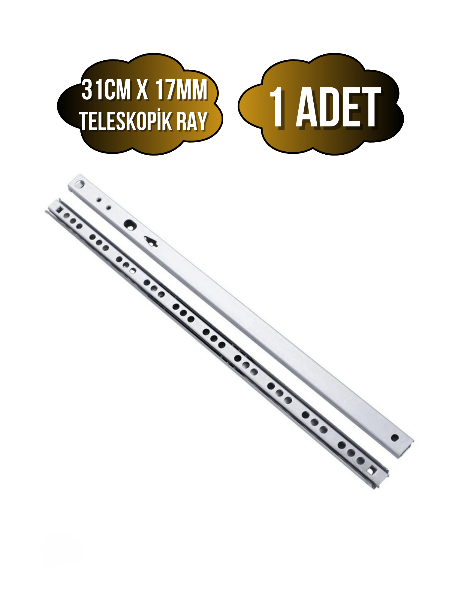 Teleskobik 17MM Çekmece Rayı Gömme Bilyeli İnce Ray(17MM)(TAKIM)(KROM)