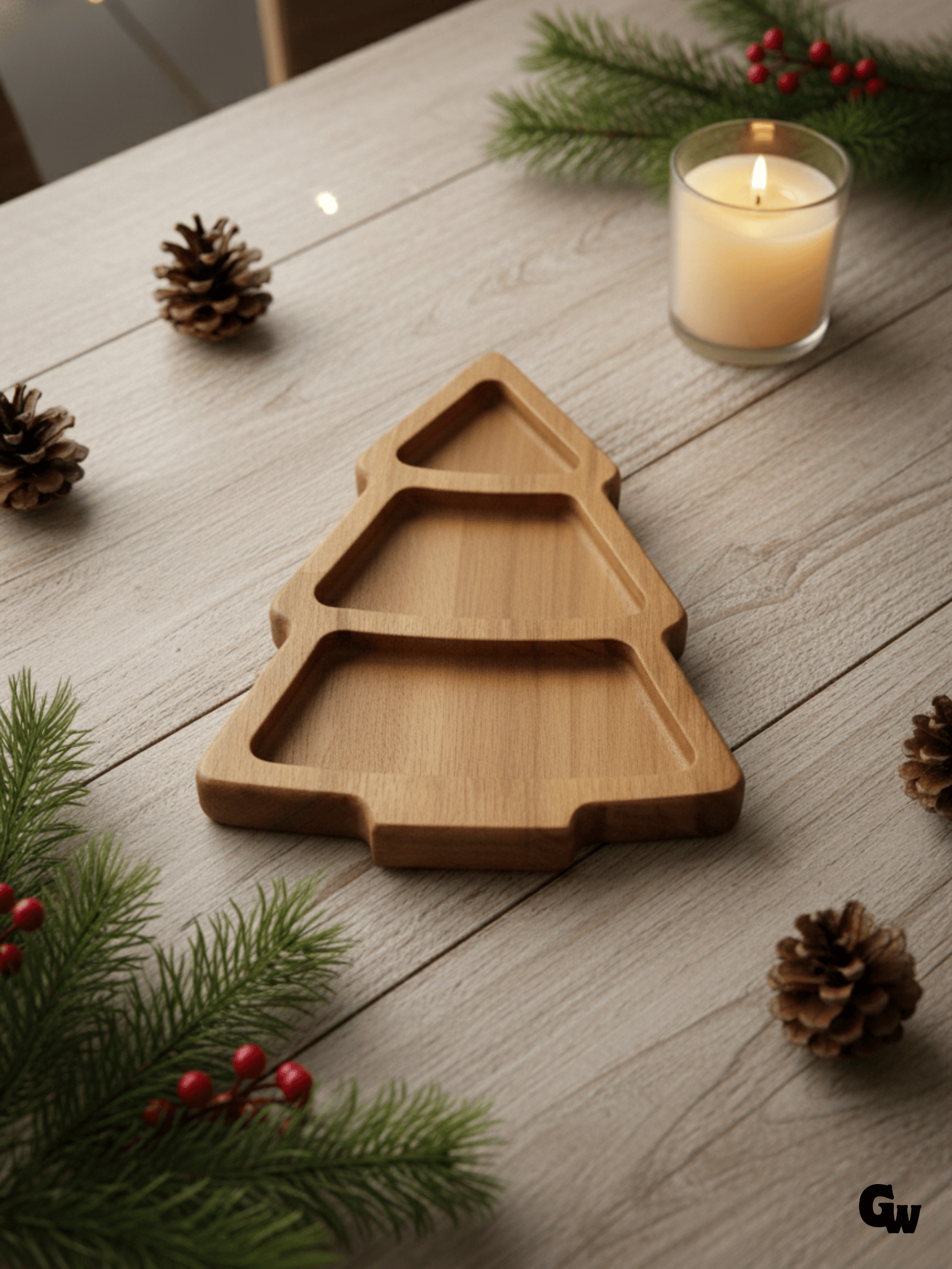 Yılbaşı Sunum Tabağı Noel Çam Ağacı Doğal Ahşap Çerez Tabağı(KAYIN / GÜRGEN)