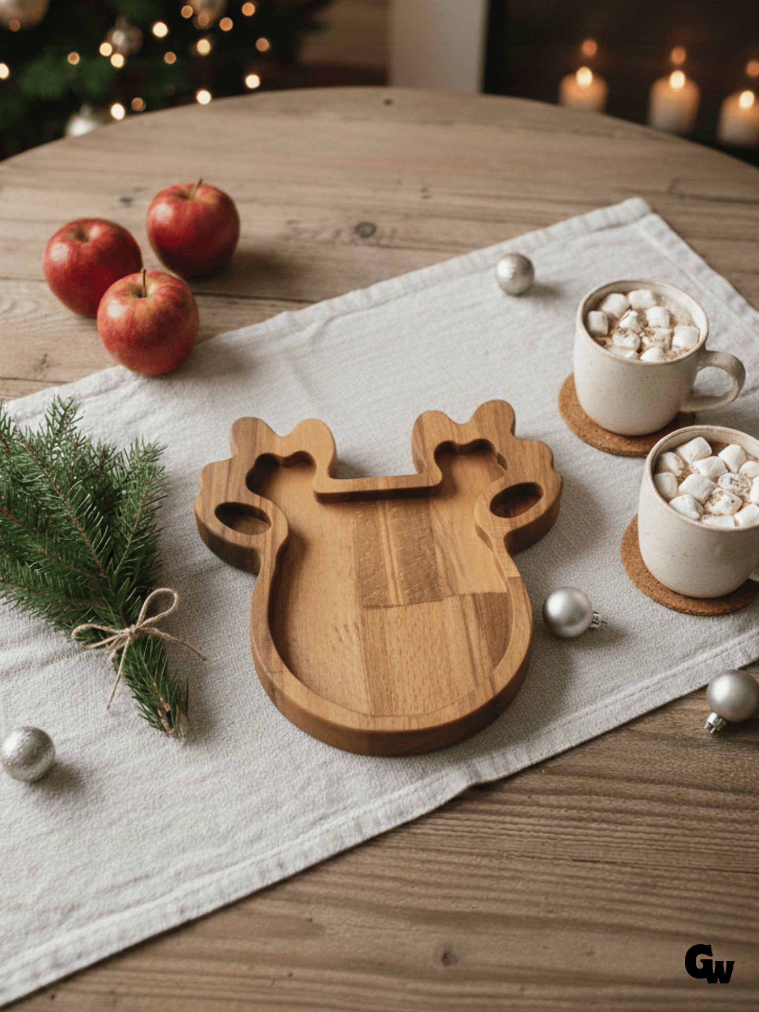 Yılbaşı Sunum Tabağı Noel Geyik Doğal Ahşap Çerez Tabağı(KAYIN / GÜRGEN)