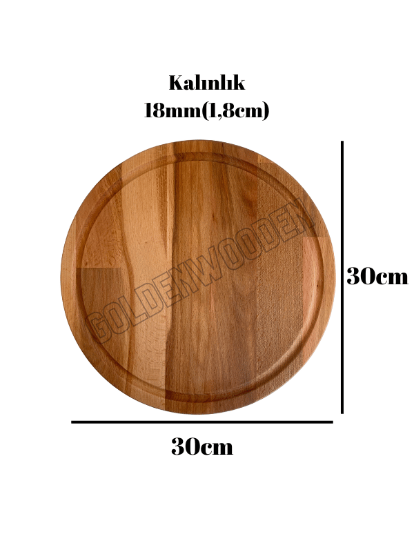 Yuvarlak Doğal Ahşap Sunum Tabağı Ahşap SUNUMLUK(KAYIN/GÜRGEN)(ÇAP:30cm)