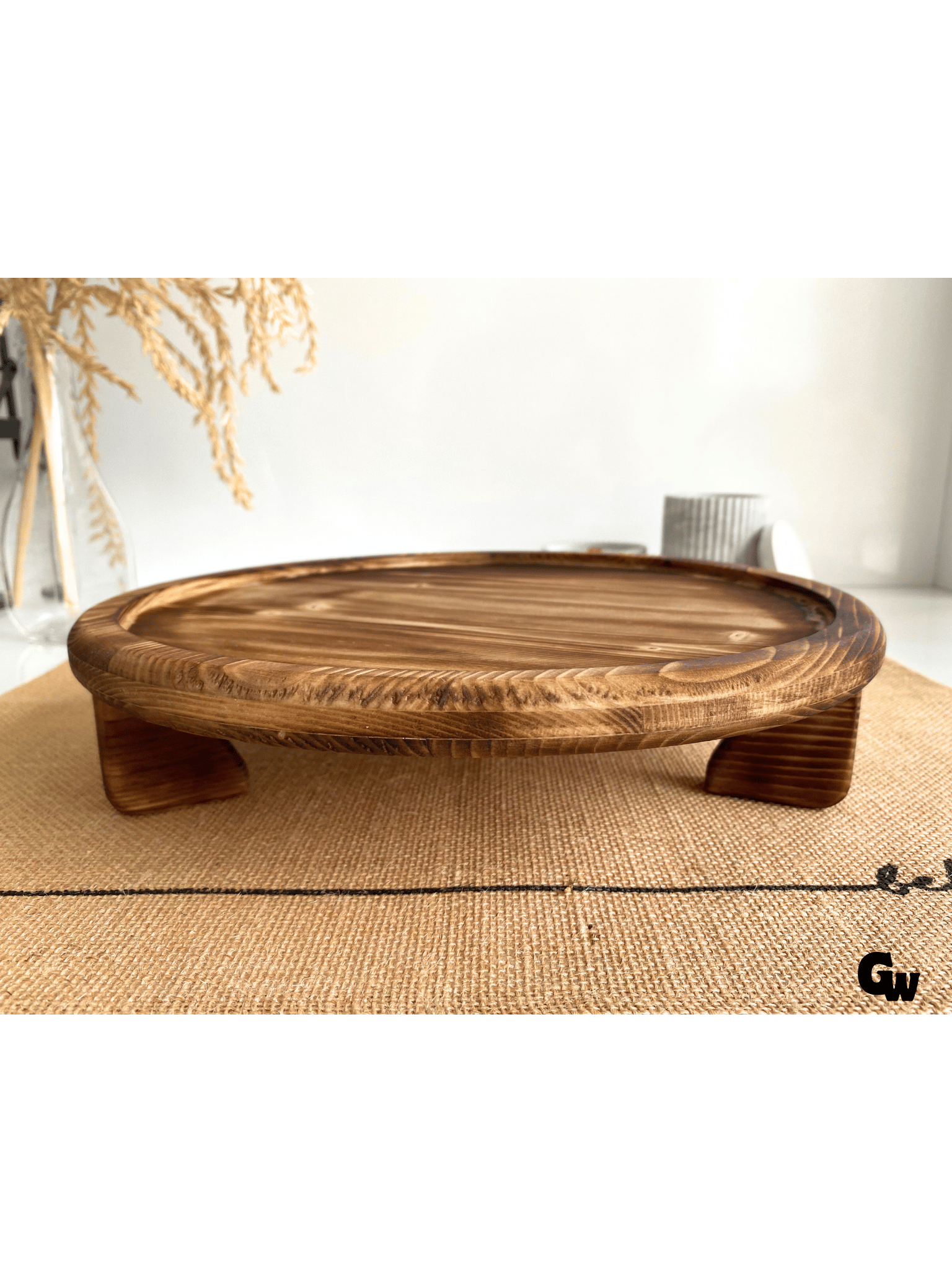 Yuvarlak Doğal Ahşap Sunum Tabağı Ayaklı Çukur Ahşap Sunumluk(BEYAZ ÇAM)(ÇAP:28cm YÜK:6,5cm)