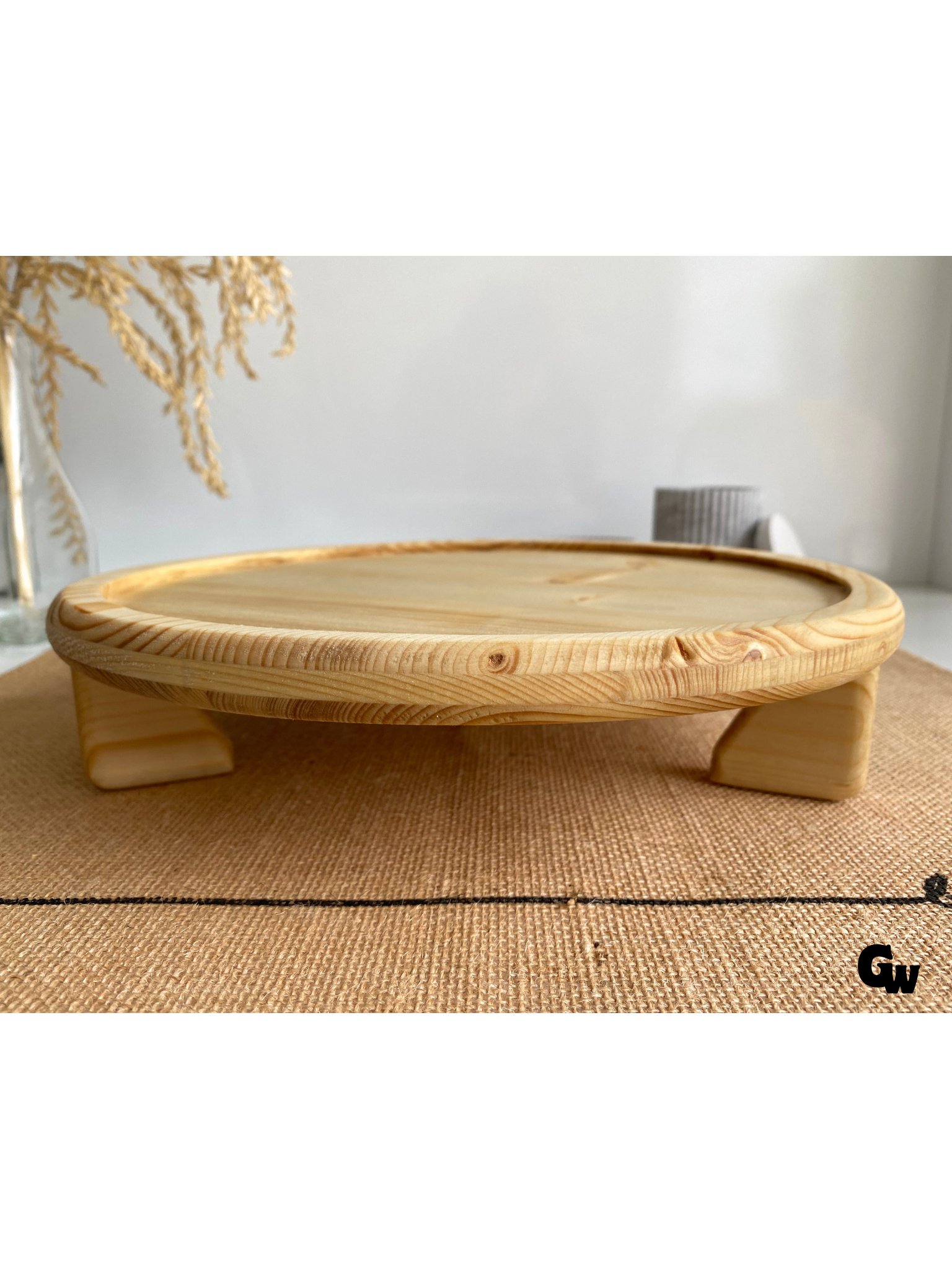 Yuvarlak Doğal Ahşap Sunum Tabağı Ayaklı Çukur Ahşap Sunumluk(BEYAZ ÇAM)(ÇAP:28cm YÜK:6,5cm)