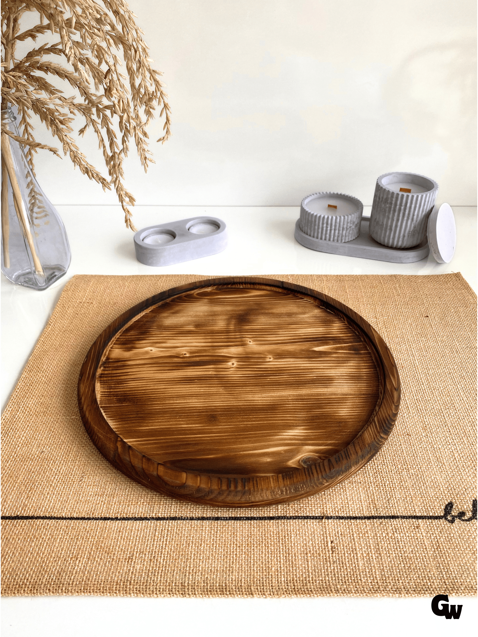 Yuvarlak Doğal Ahşap Sunum Tabağı Çukur Ahşap Sunumluk(BEYAZ ÇAM)(ÇAP:28cm)