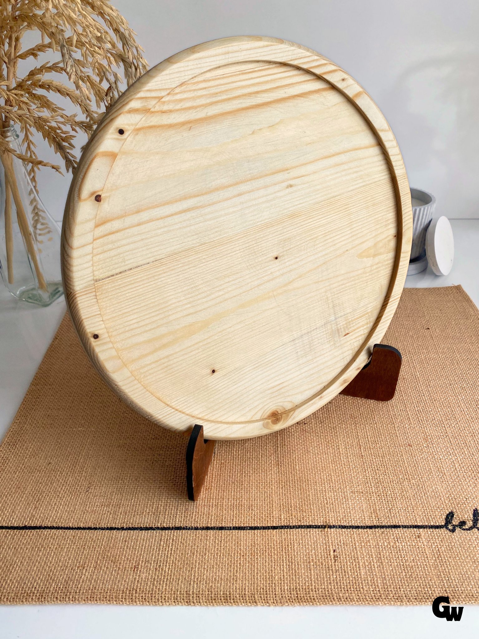 Yuvarlak Doğal Ahşap Sunum Tabağı Çukur Ahşap Sunumluk(BEYAZ ÇAM)(ÇAP:28cm)