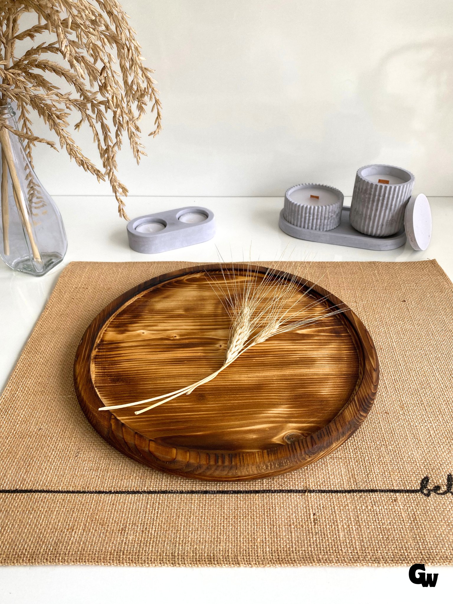 Yuvarlak Doğal Ahşap Sunum Tabağı Çukur Ahşap Sunumluk(BEYAZ ÇAM)(ÇAP:28cm)