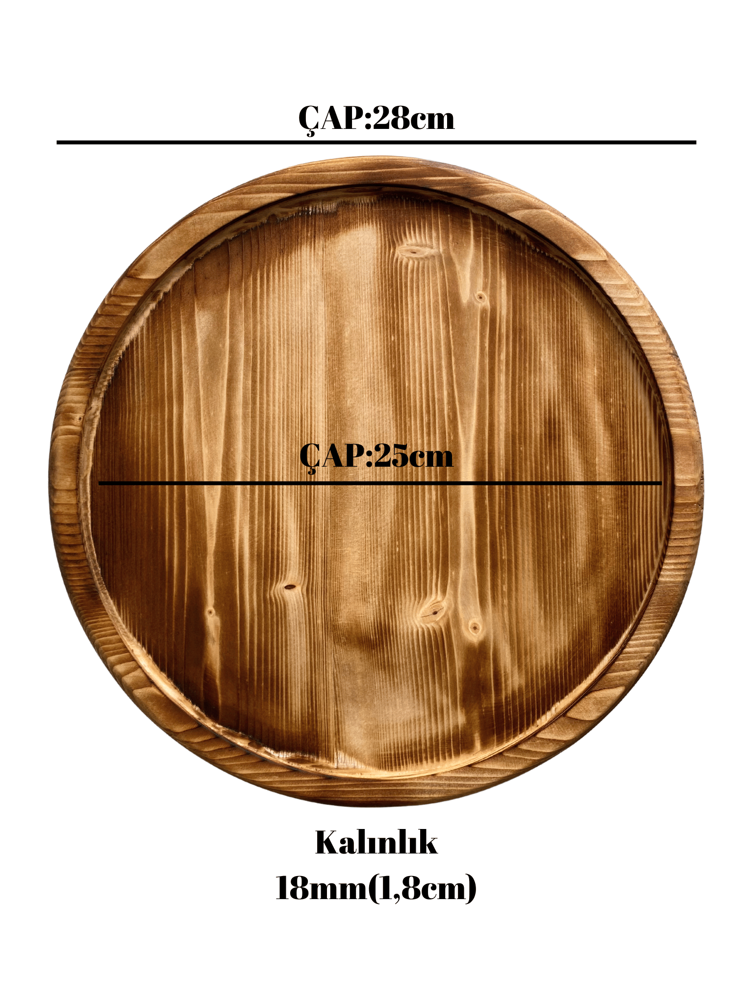 Yuvarlak Doğal Ahşap Sunum Tabağı Çukur Ahşap Sunumluk(BEYAZ ÇAM)(ÇAP:28cm)