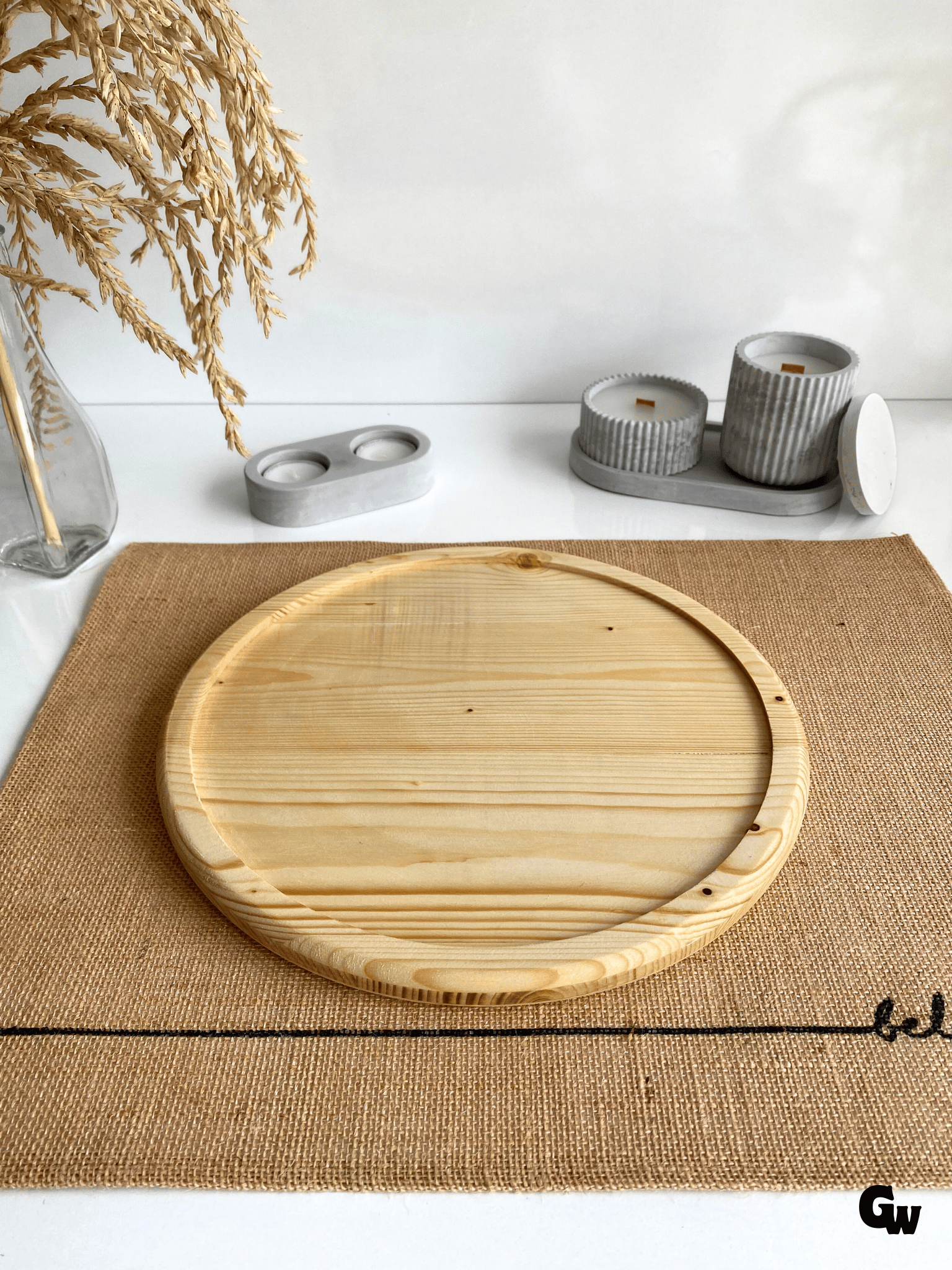 Yuvarlak Doğal Ahşap Sunum Tabağı Çukur Ahşap Sunumluk(BEYAZ ÇAM)(ÇAP:28cm)