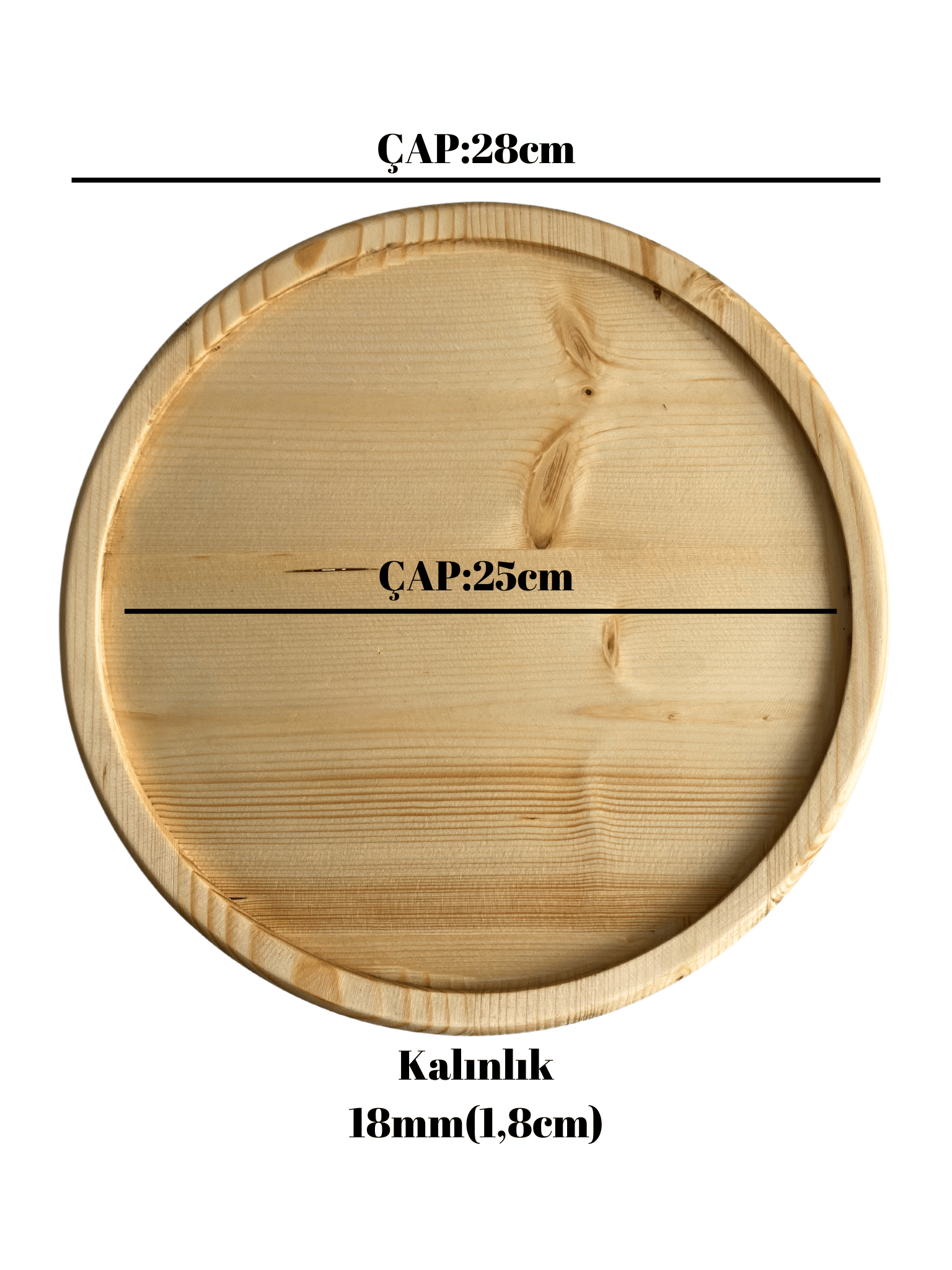 Yuvarlak Doğal Ahşap Sunum Tabağı Çukur Ahşap Sunumluk(BEYAZ ÇAM)(ÇAP:28cm)