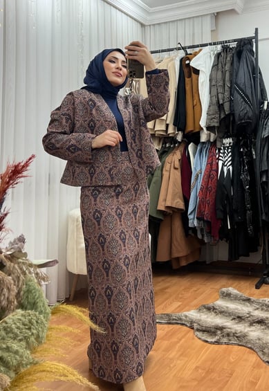 Etnik Desen Etekli Takım Pembe