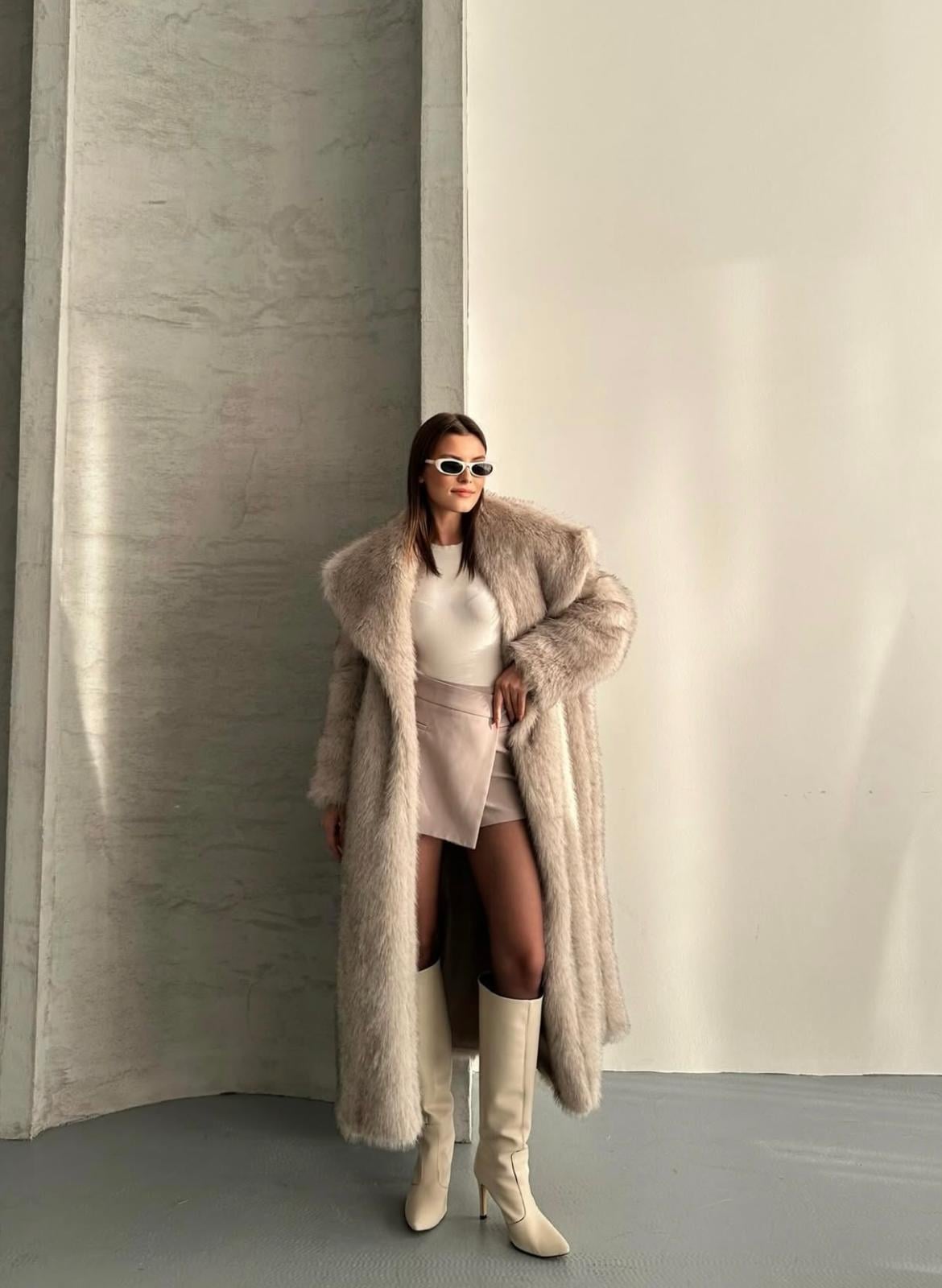 Geniş Yaka Oversize Uzun Kürk