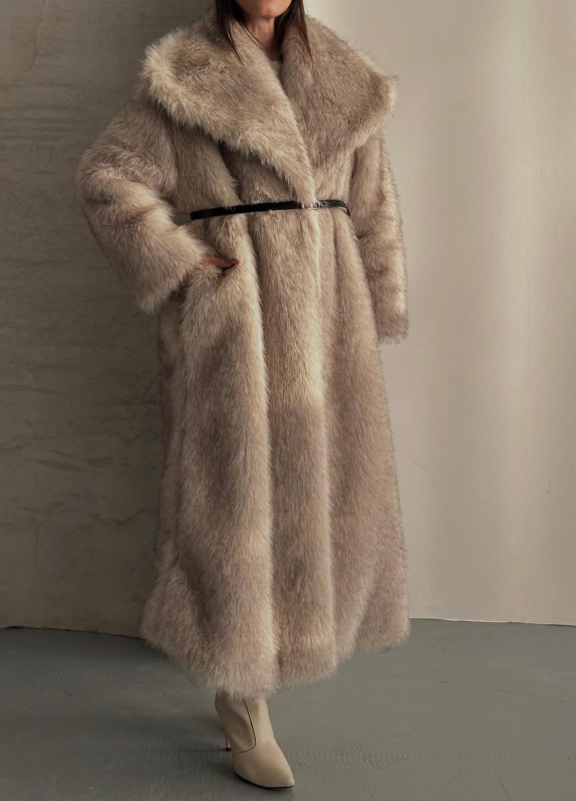 Geniş Yaka Oversize Uzun Kürk