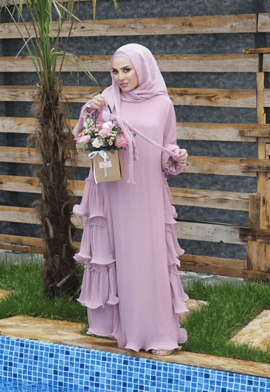 İthal İpek Tesettür Elbise | Pudra Pembe