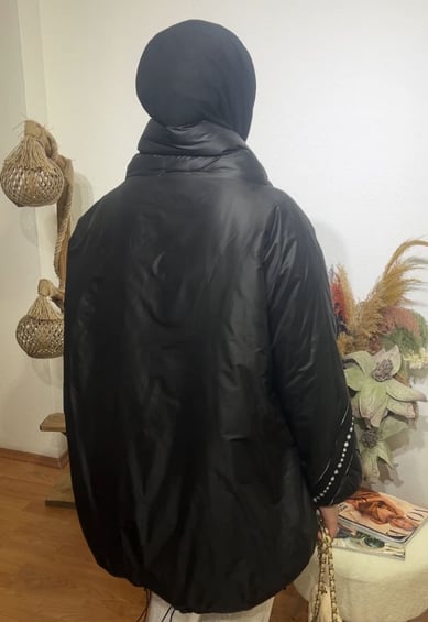 Kanguru Şişme Mont Tesettür | Siyah