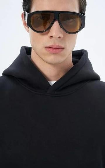 %100 Pamuk Premium Seri Siyah Oversize Kapüşonlu Sweatshirt - Kanguru Cepli Hoodie