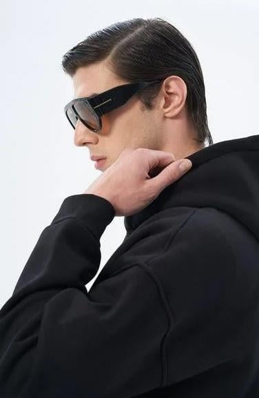%100 Pamuk Premium Seri Siyah Oversize Kapüşonlu Sweatshirt - Kanguru Cepli Hoodie
