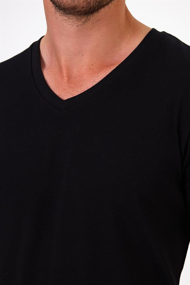 %100 Pamuklu V Yaka Slim Fit Basic Erkek T-Shirt