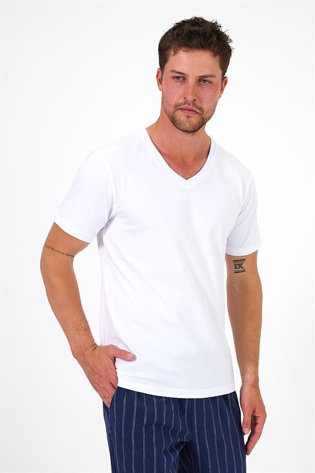 %100 Pamuklu V Yaka Slim Fit Basic Erkek T-Shirt
