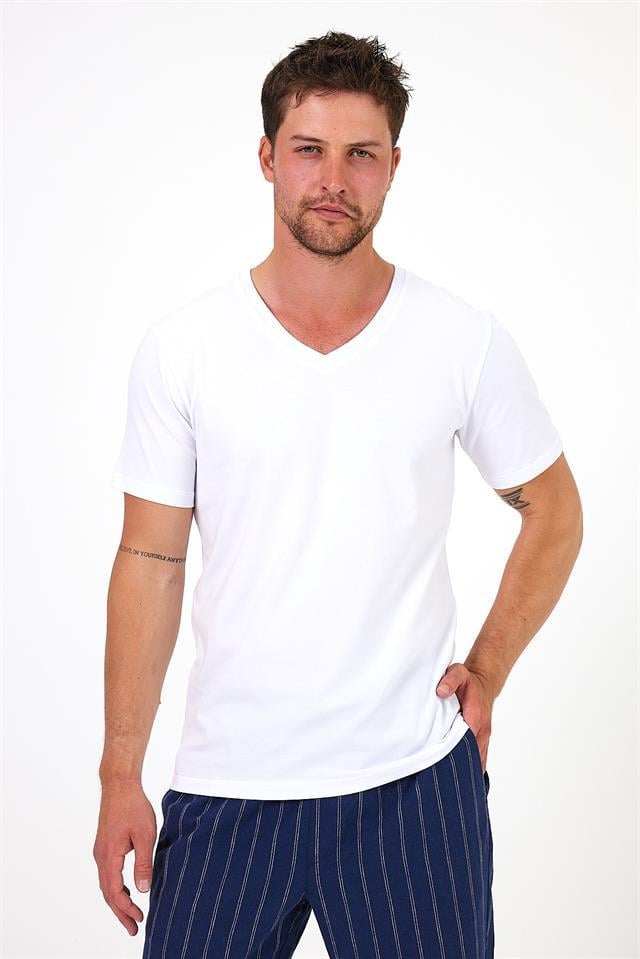 %100 Pamuklu V Yaka Slim Fit Basic Erkek T-Shirt