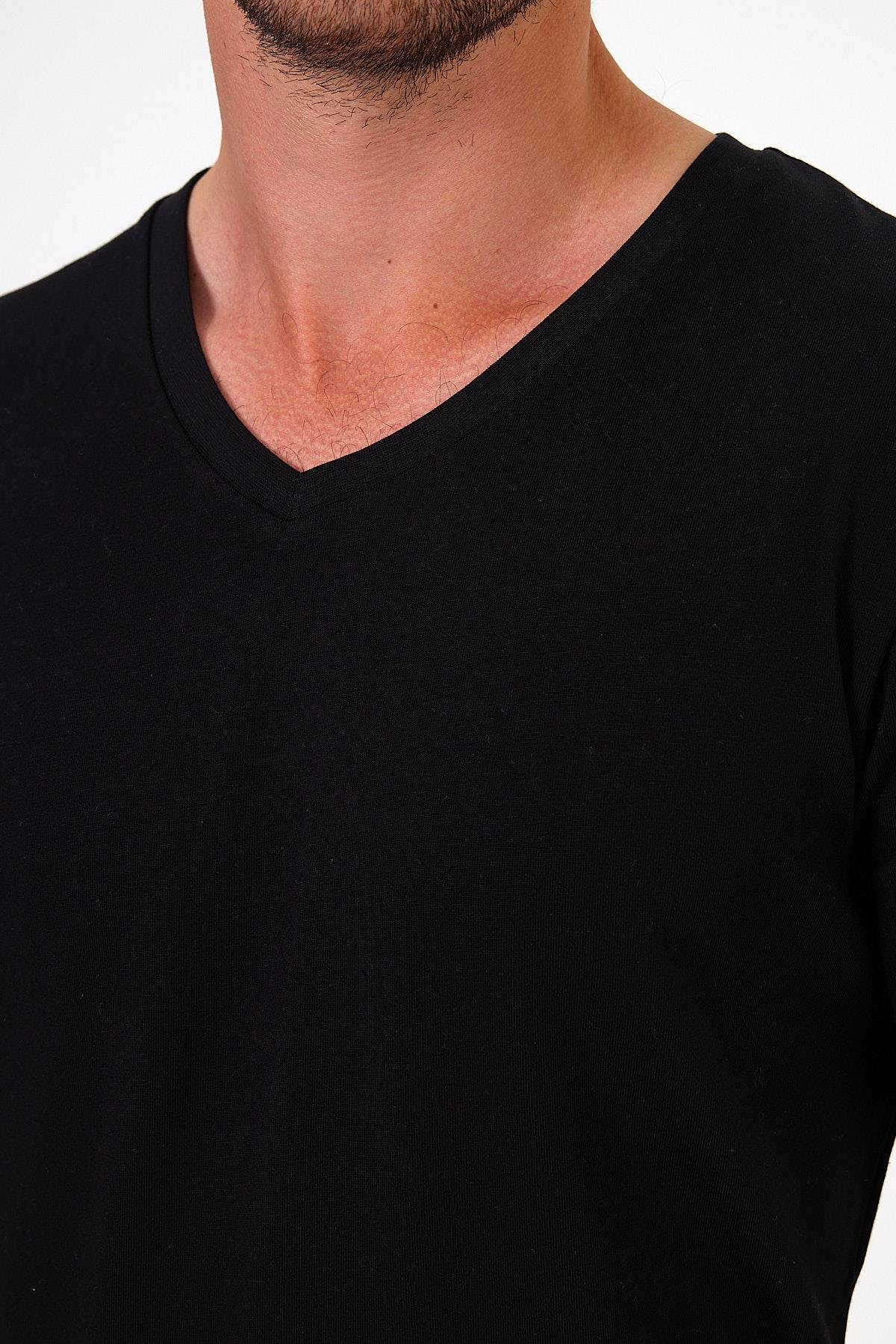 %100 Pamuklu V Yaka Slim Fit Basic Erkek T-Shirt