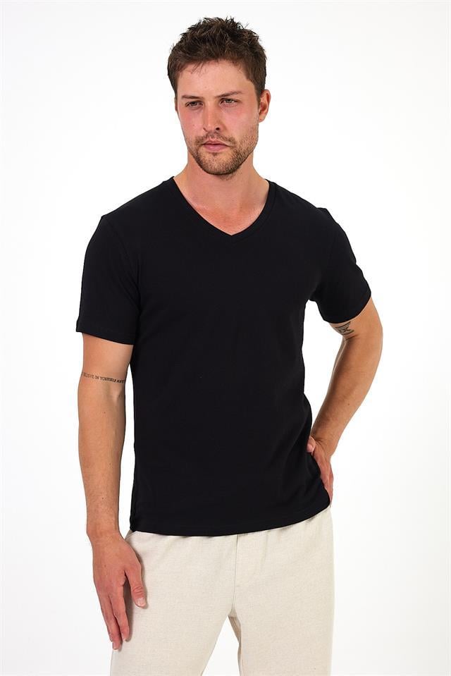 %100 Pamuklu V Yaka Slim Fit Basic Erkek T-Shirt