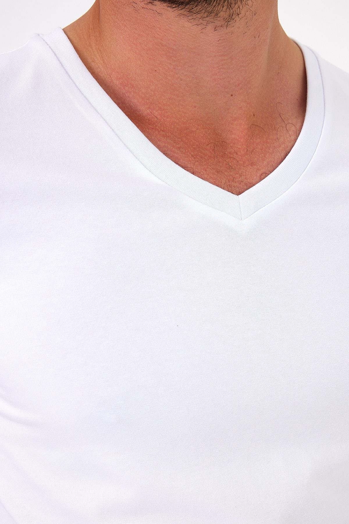 %100 Pamuklu V Yaka Slim Fit Basic Erkek T-Shirt