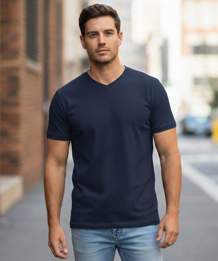 %100 Pamuklu V Yaka Slim Fit Basic Erkek T-Shirt