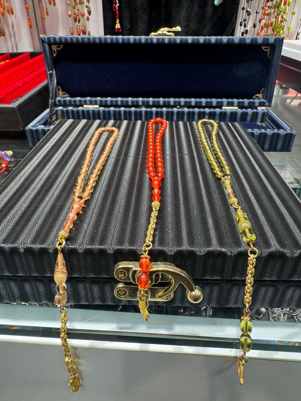 Ateş Kehribar Tesbih 4x7 mm 925 Ayar Gümüş Püsküllü Bilek Boy