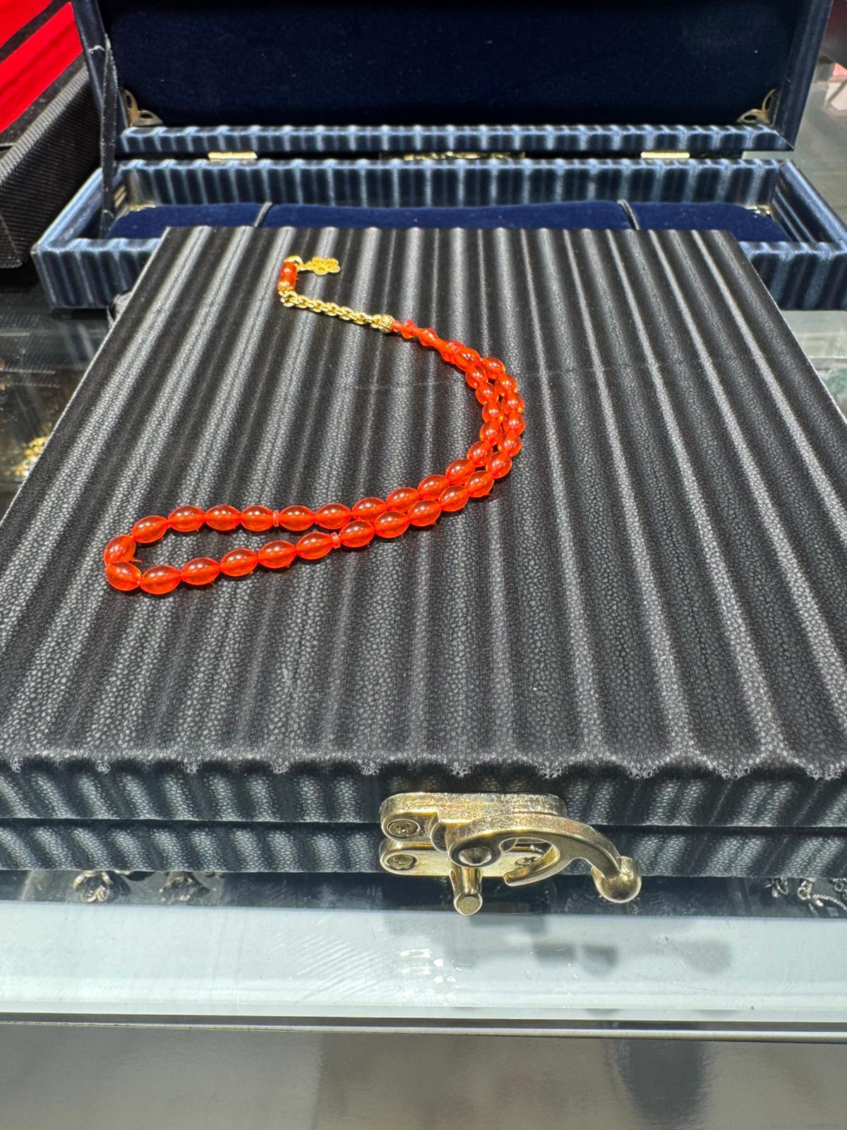 Ateş Kehribar Tesbih 4x7 mm 925 Ayar Gümüş Püsküllü Bilek Boy