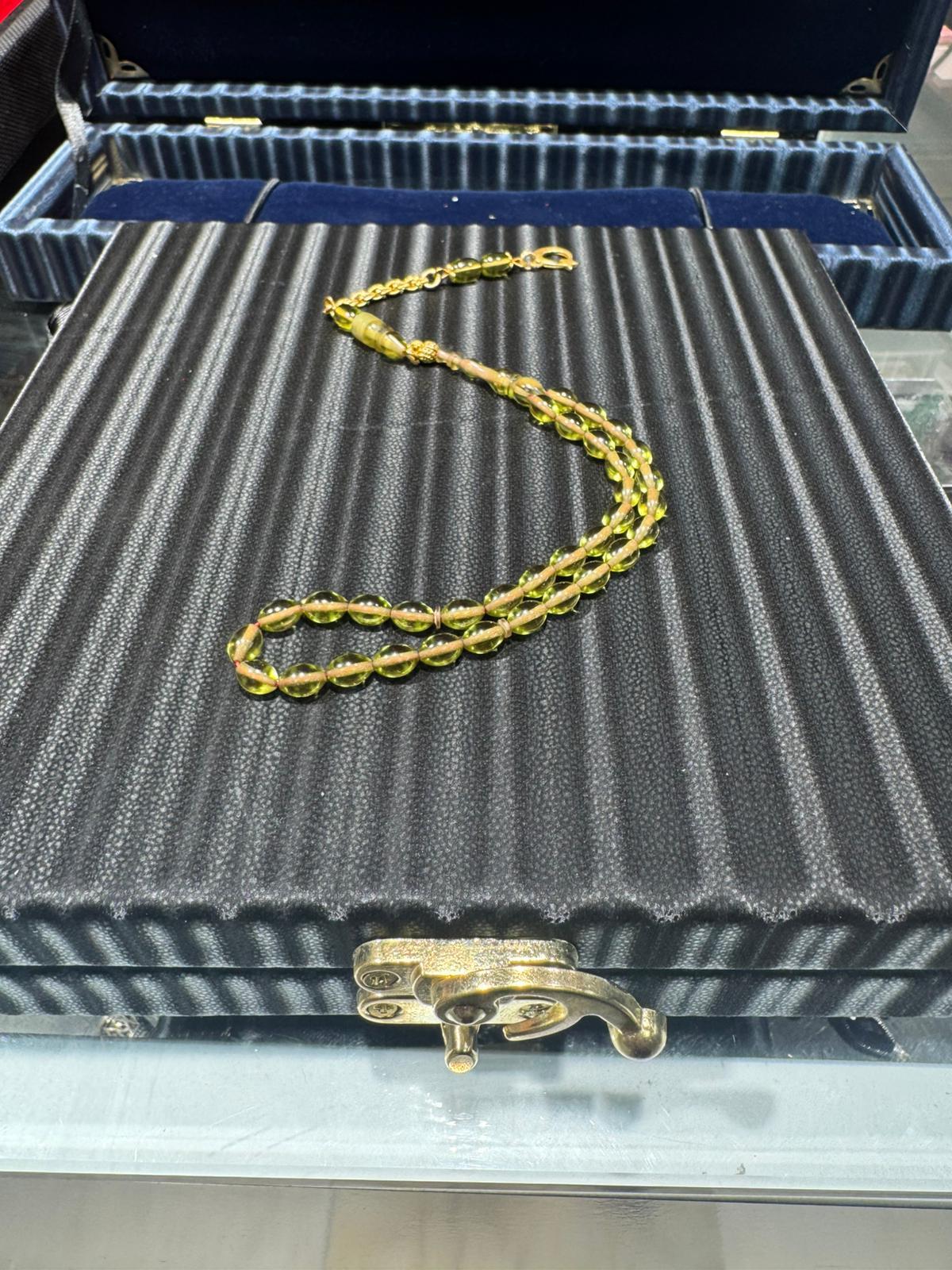 Ateş Kehribar Tesbih 4x7 mm 925 Ayar Gümüş Püsküllü Bilek Boy