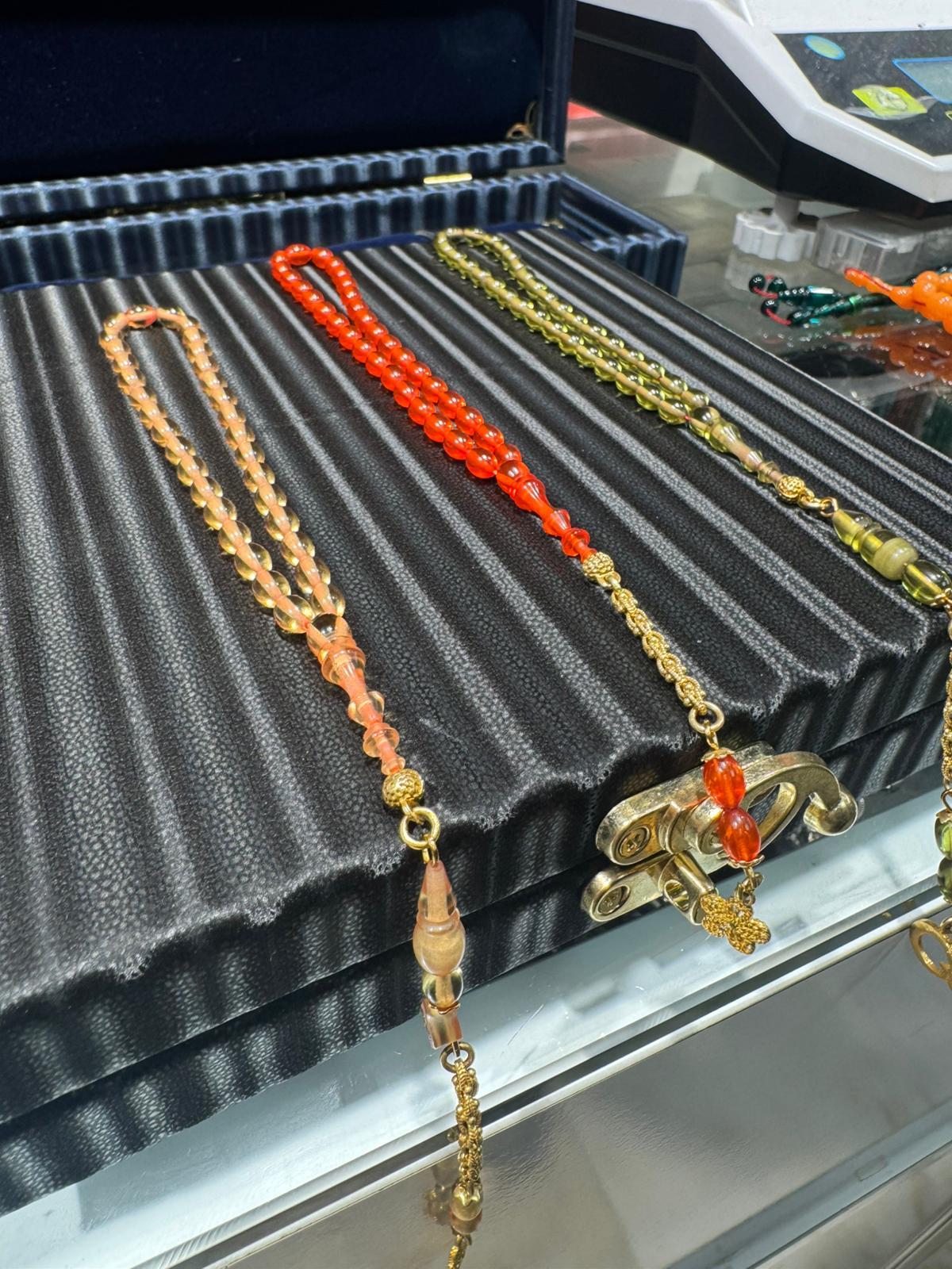 Ateş Kehribar Tesbih 4x7 mm 925 Ayar Gümüş Püsküllü Bilek Boy