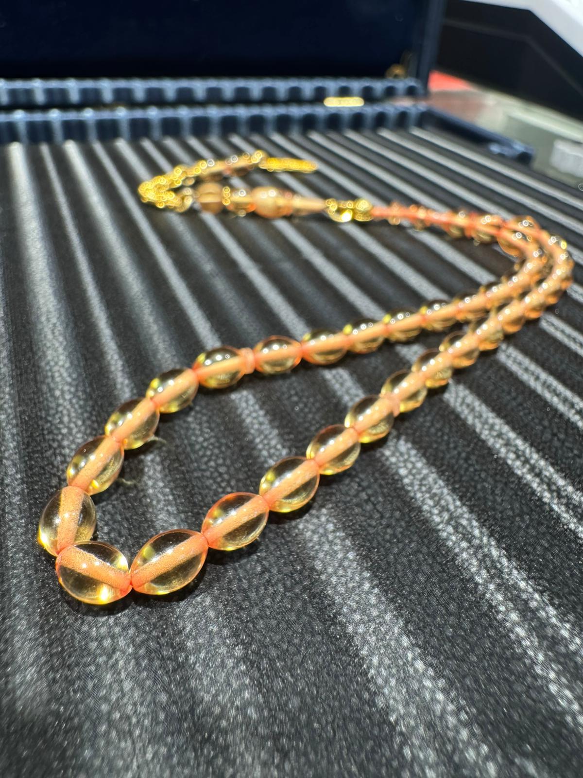Ateş Kehribar Tesbih 4x7 mm 925 Ayar Gümüş Püsküllü Bilek Boy