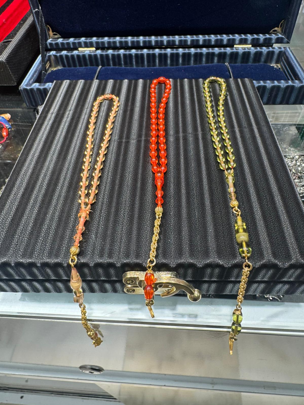 Ateş Kehribar Tesbih 4x7 mm 925 Ayar Gümüş Püsküllü Bilek Boy