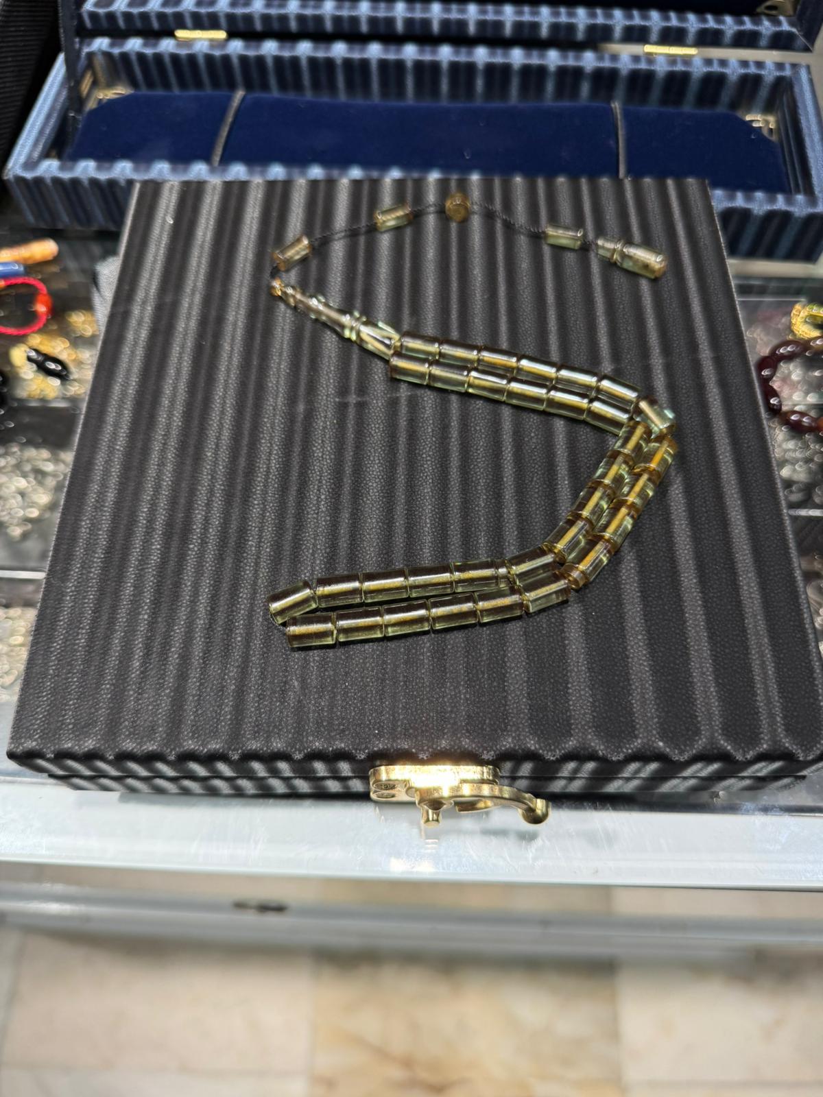 Ateş Kehribar Tesbih 7x11 mm Kesme Model Ok Gibi Tasarım