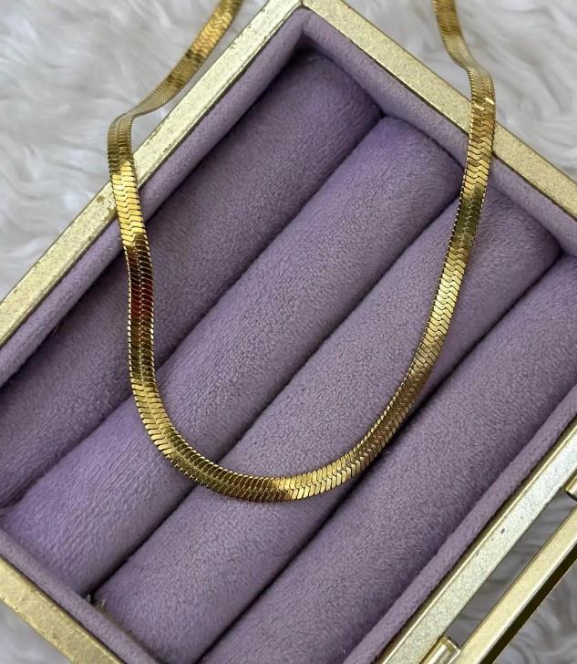 Kararmaz Çelik Kolye - 45 cm Altın Kaplama Yassı İtalyan Model Ezme Zincir
