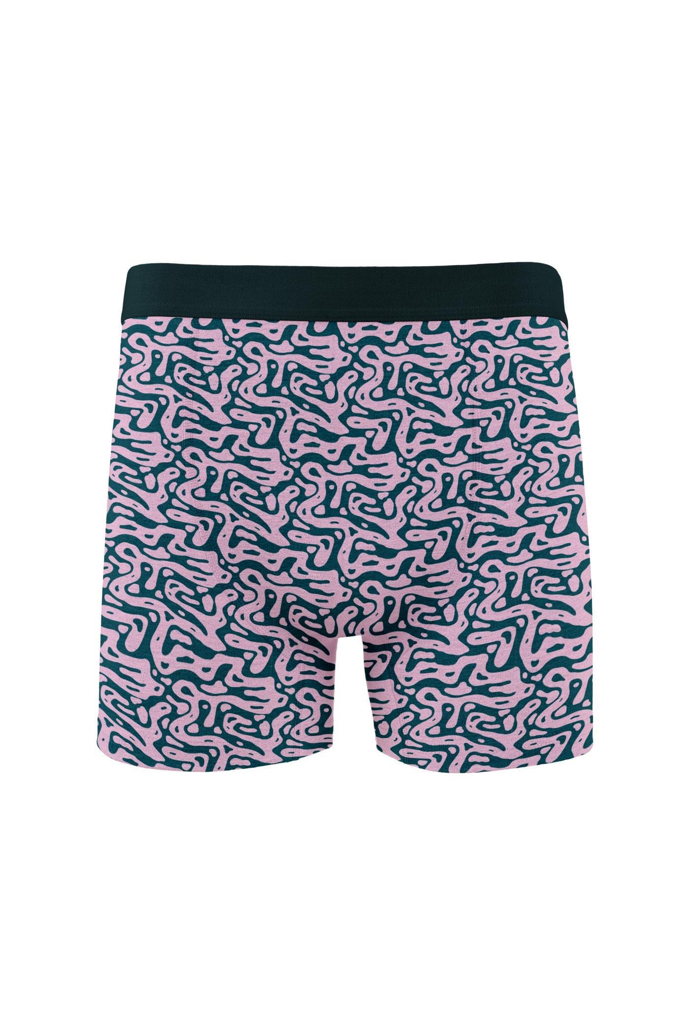 Pembe Soyut Desenli Pamuklu Likralı Lastikli Bel Erkek Boxer