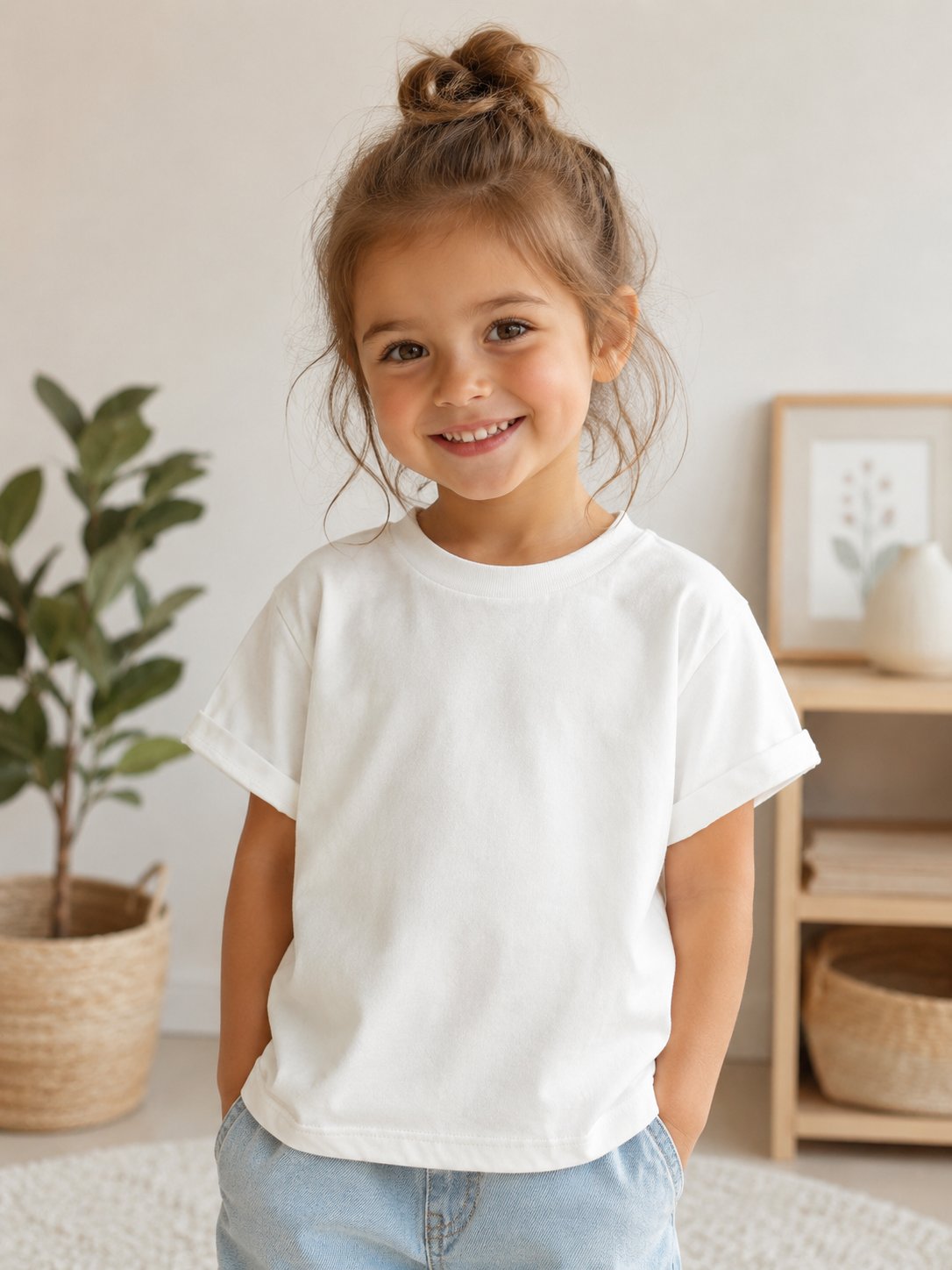 2-10 Yaş Ekru Oversize Basic Tişört
