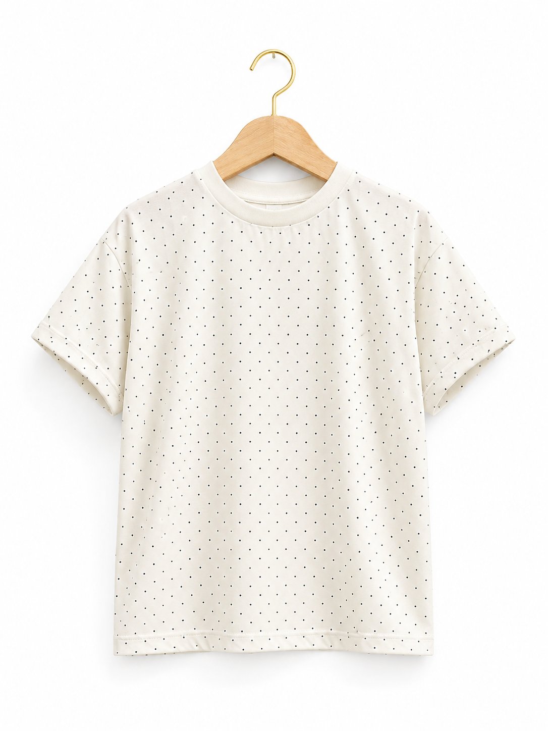 2-10 Yaş Ekru Puantiyeli Oversize Basic Tişört