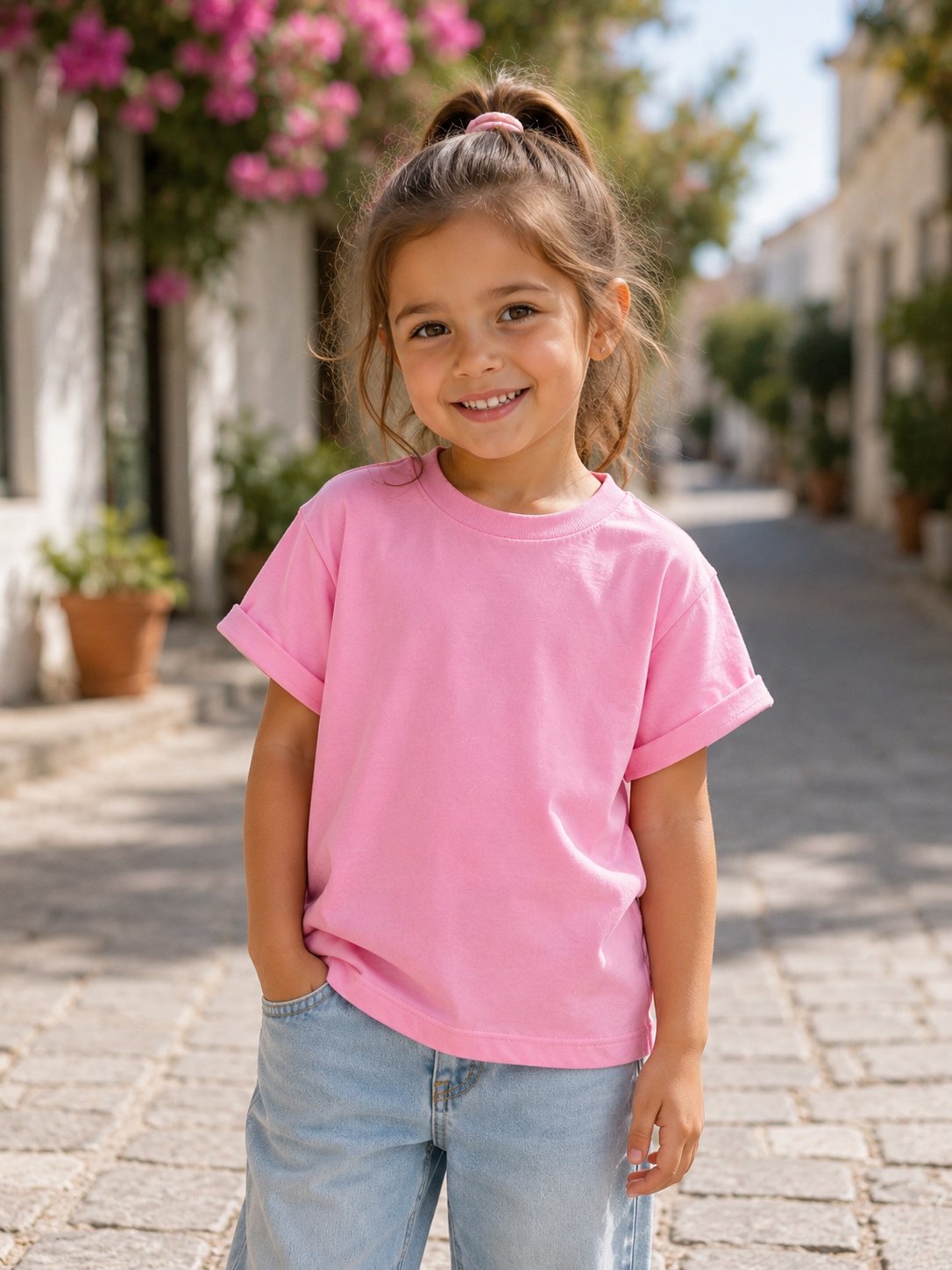 2-10 Yaş Pembe Oversize Basic Tişört