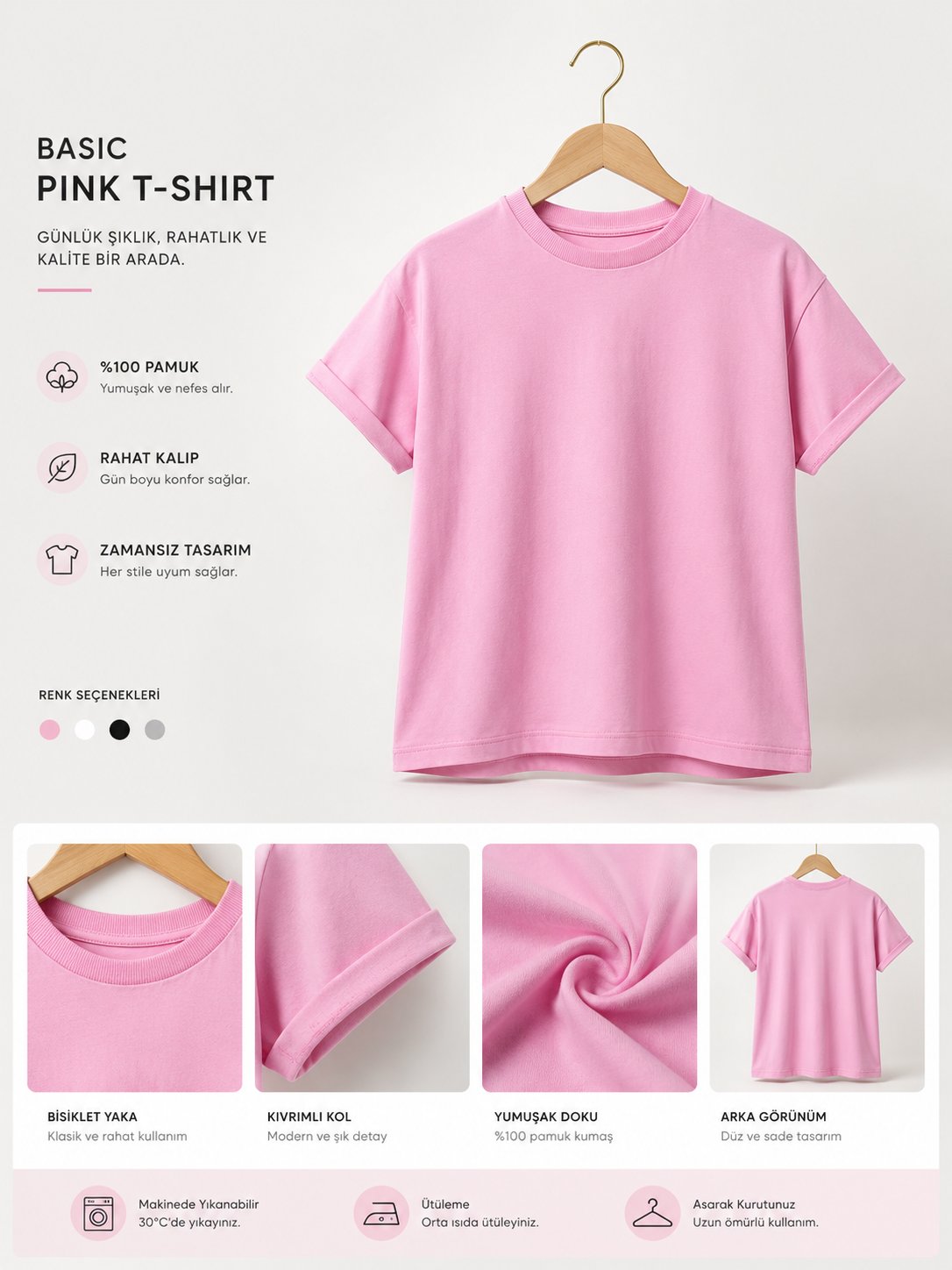 2-10 Yaş Pembe Oversize Basic Tişört