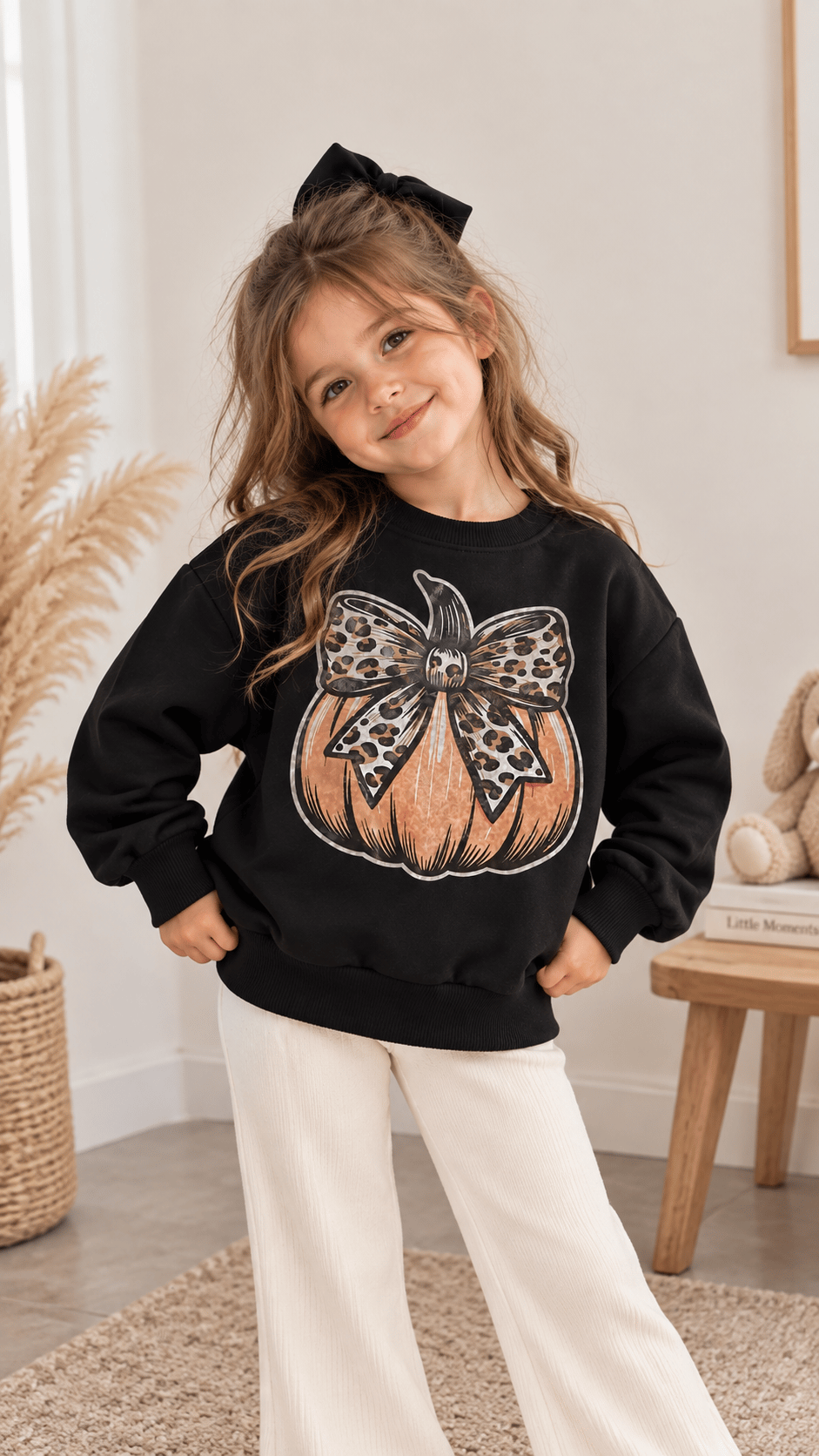 2-10 Yaş Siyah Balkabağı Baskılı Sweatshirt